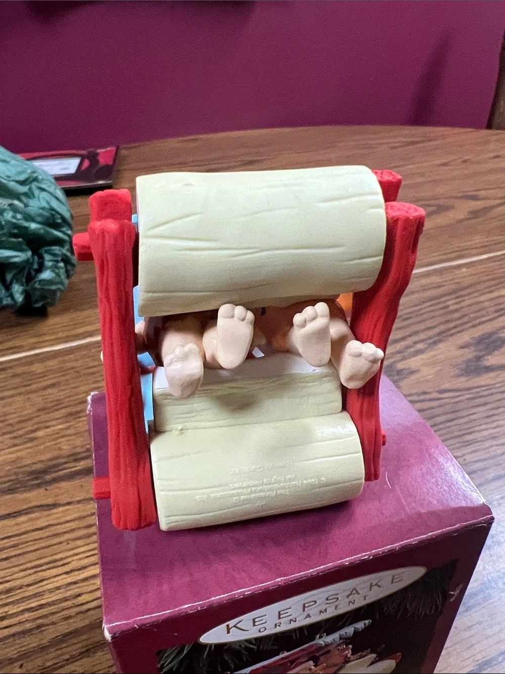 1994 Hallmark Fred & Barney Flintstones Ornament with Blue Canopy